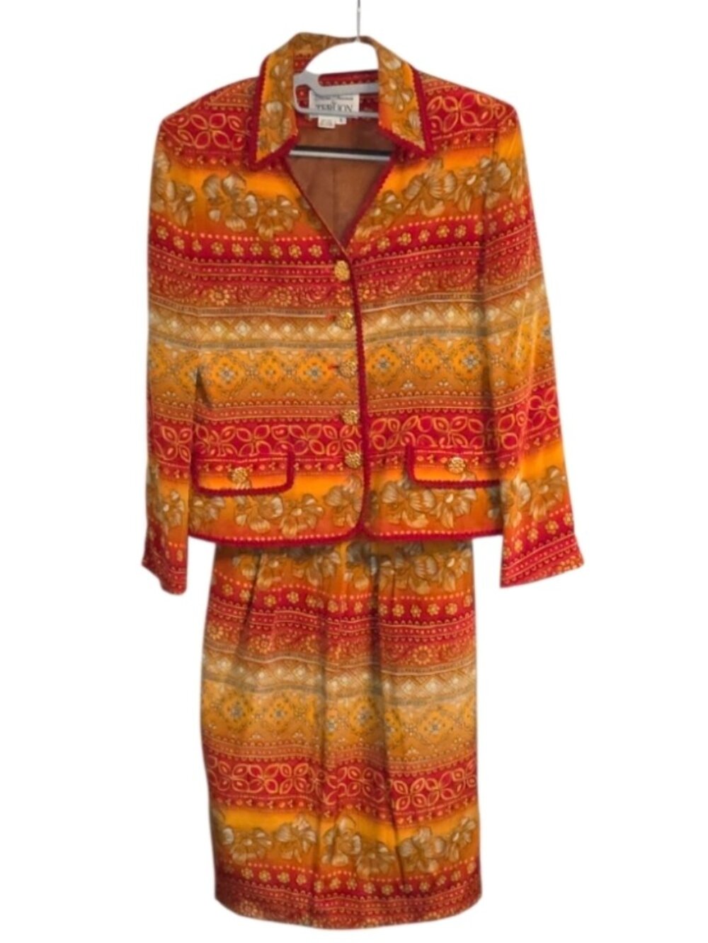 Rickie Freeman for Teri Jon Vintage Designer Skirt Suit Silk Sz 8 Floral